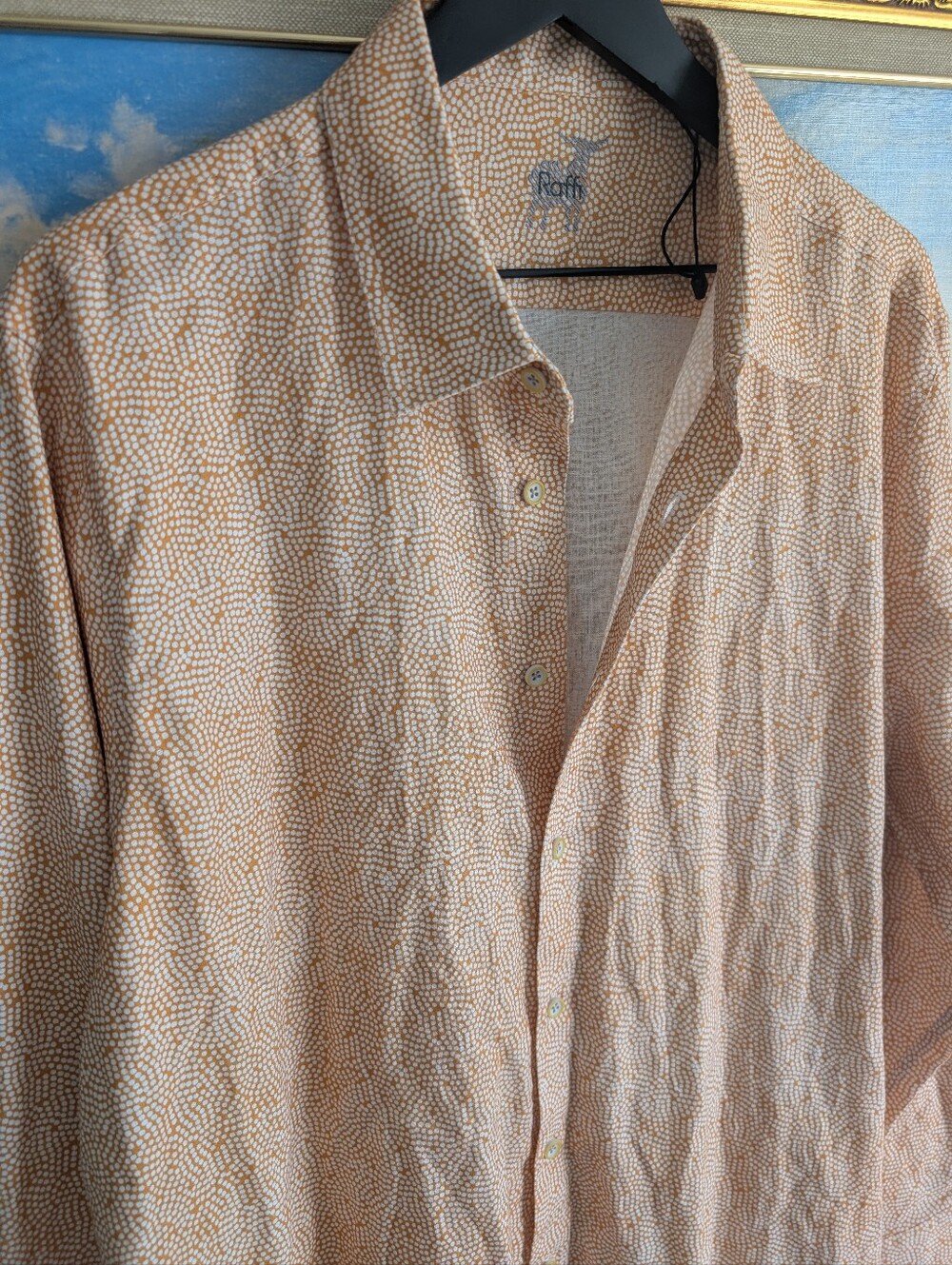 NWOT Raffi Peach Dot-Print Linen Shirt XL
